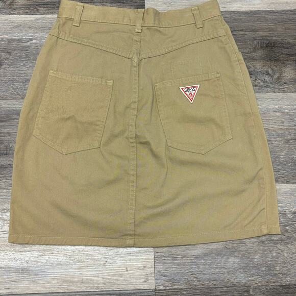 Vintage 80s 90s Guess Georges Marciano Tan Green Womens 26" Denim Mini Skirt USA - Picture 2 of 10